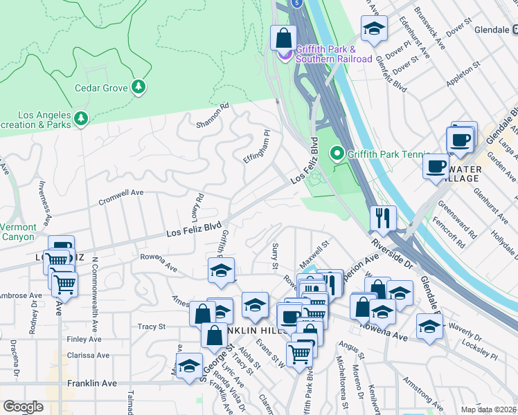 map of restaurants, bars, coffee shops, grocery stores, and more near 3800 Los Feliz Boulevard in Los Angeles