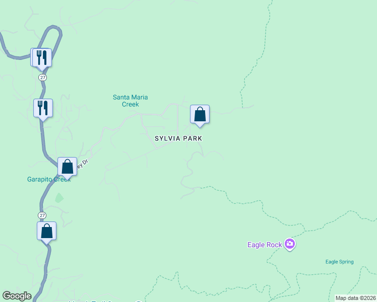 map of restaurants, bars, coffee shops, grocery stores, and more near 1557 Penny Road in Topanga