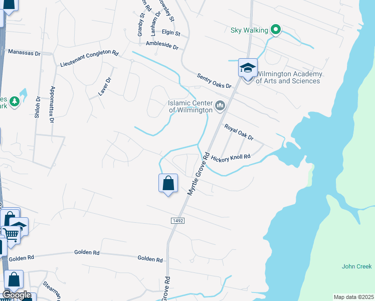 map of restaurants, bars, coffee shops, grocery stores, and more near 6506 Myrtle Grove Rd in Wilmington