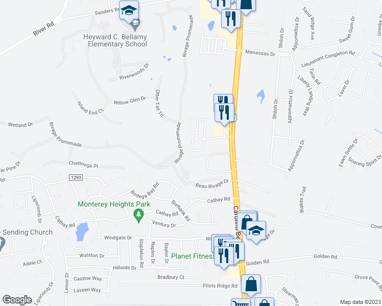 map of restaurants, bars, coffee shops, grocery stores, and more near 692 Rivage Promenade in Wilmington