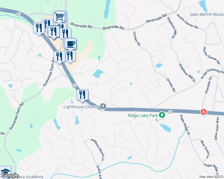 map of restaurants, bars, coffee shops, grocery stores, and more near 511 Wagon Hill Lane in Sugar Hill