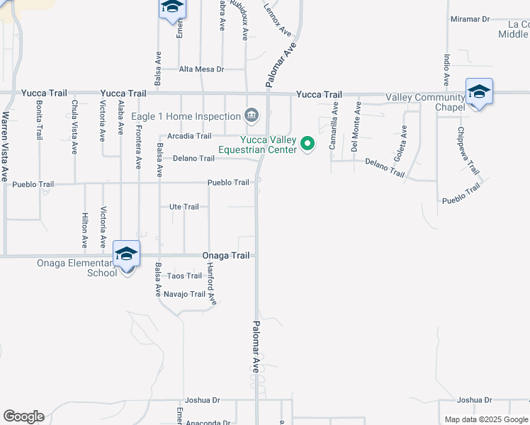 map of restaurants, bars, coffee shops, grocery stores, and more near 7575 Palomar Avenue in Yucca Valley