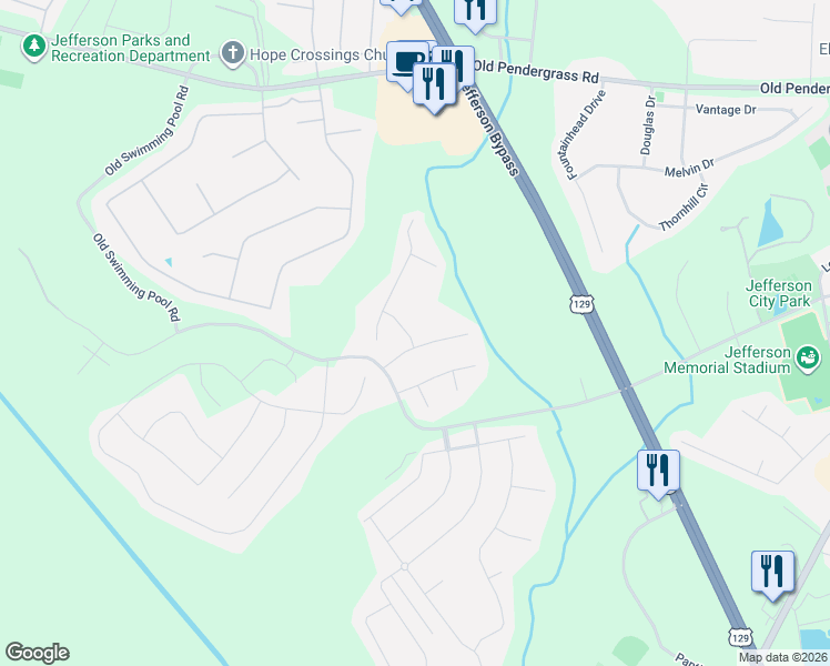 map of restaurants, bars, coffee shops, grocery stores, and more near 349 White Birch Lane in Jefferson