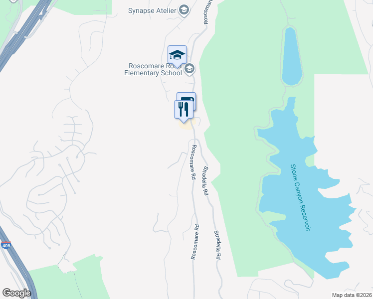 map of restaurants, bars, coffee shops, grocery stores, and more near 2259 Linda Flora Drive in Los Angeles
