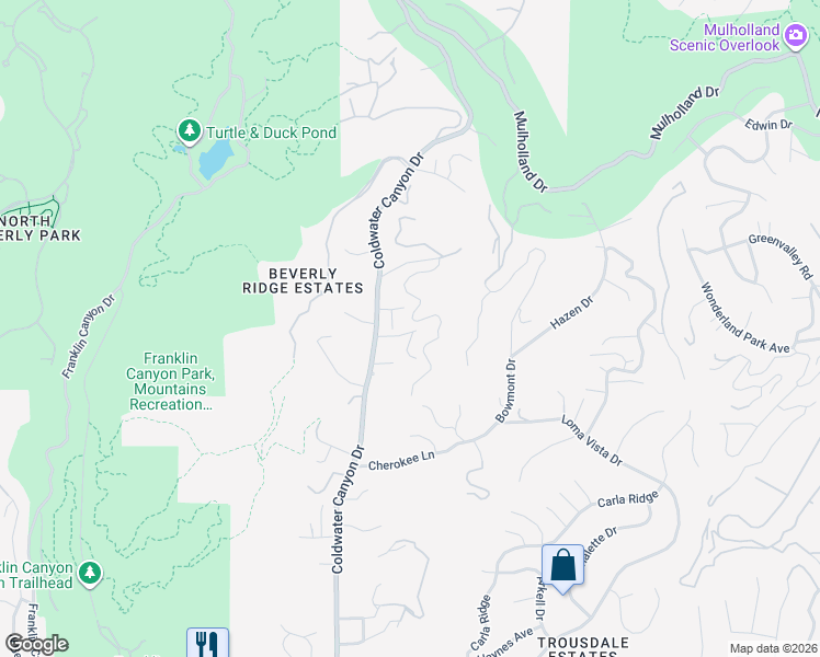 map of restaurants, bars, coffee shops, grocery stores, and more near 9527 Dalegrove Drive in Beverly Hills