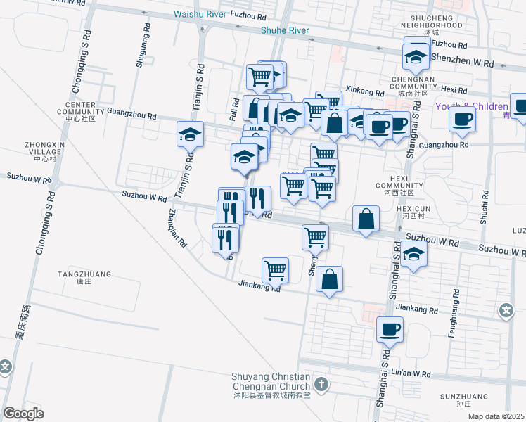 map of restaurants, bars, coffee shops, grocery stores, and more near in Suqian