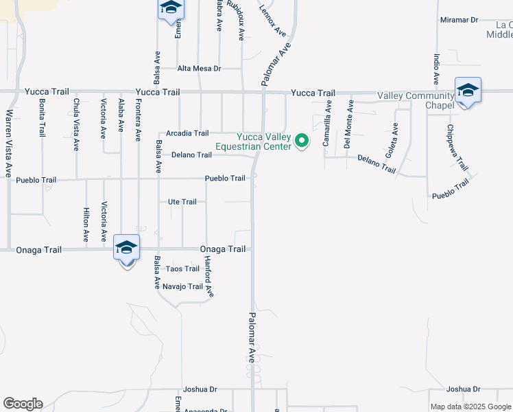 map of restaurants, bars, coffee shops, grocery stores, and more near 7575 Palomar Avenue in Yucca Valley