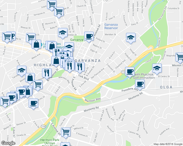 map of restaurants, bars, coffee shops, grocery stores, and more near 200 North Avenue 66 in Los Angeles
