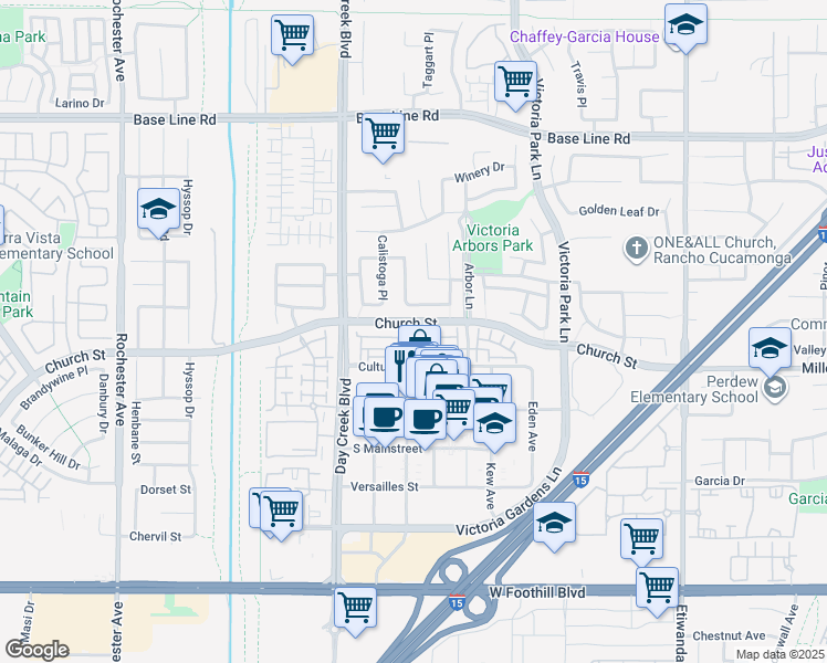 map of restaurants, bars, coffee shops, grocery stores, and more near in San Bernardino County