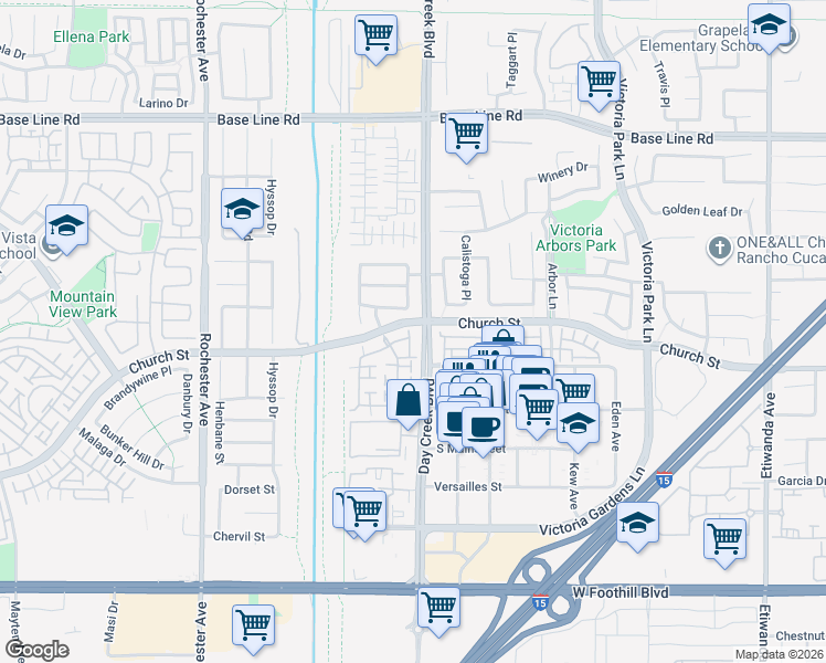 map of restaurants, bars, coffee shops, grocery stores, and more near 12267 Chantrelle Drive in Rancho Cucamonga