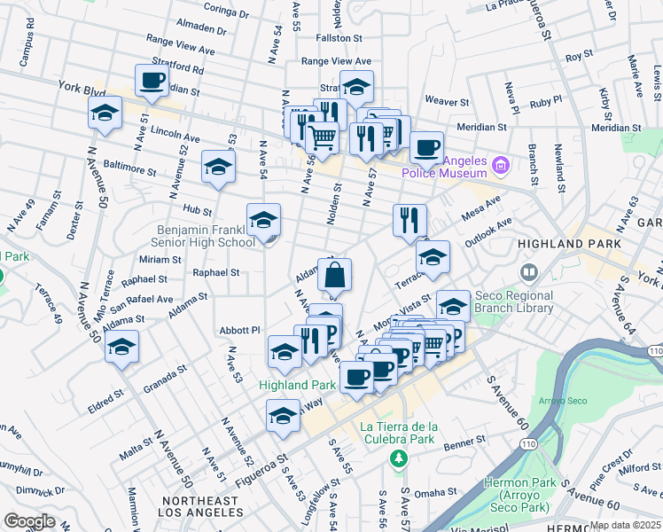 map of restaurants, bars, coffee shops, grocery stores, and more near 5681 Ash Street in Los Angeles