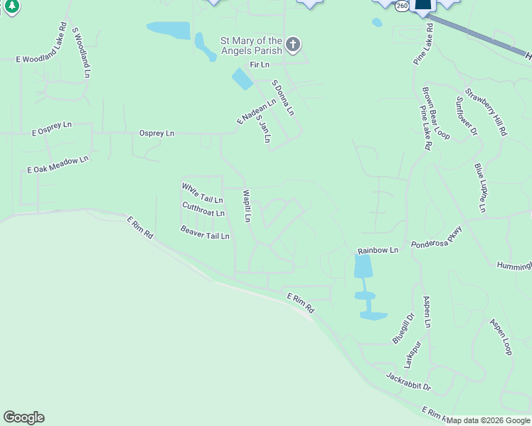 map of restaurants, bars, coffee shops, grocery stores, and more near 2801 South Cougar Lane in Pinetop-Lakeside