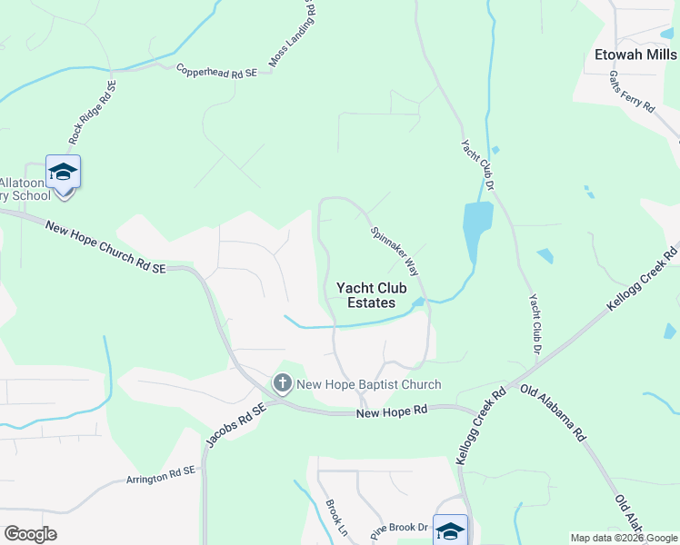 map of restaurants, bars, coffee shops, grocery stores, and more near 3386 Spinnaker Way in Acworth
