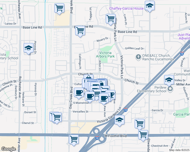map of restaurants, bars, coffee shops, grocery stores, and more near in San Bernardino County