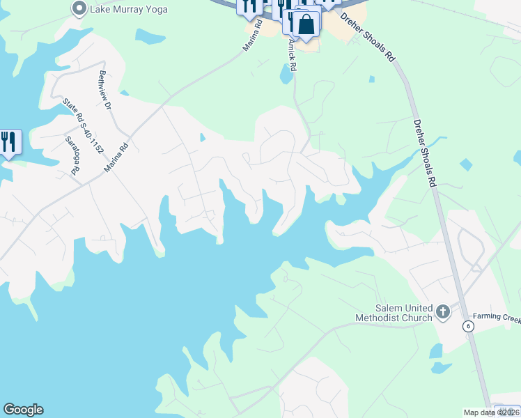 map of restaurants, bars, coffee shops, grocery stores, and more near 1053 Jones Road in Irmo