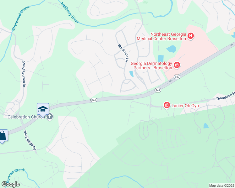 map of restaurants, bars, coffee shops, grocery stores, and more near 6420 Rockpoint Lane in Hoschton