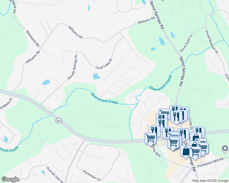 map of restaurants, bars, coffee shops, grocery stores, and more near 2117 Independence Ln in Buford