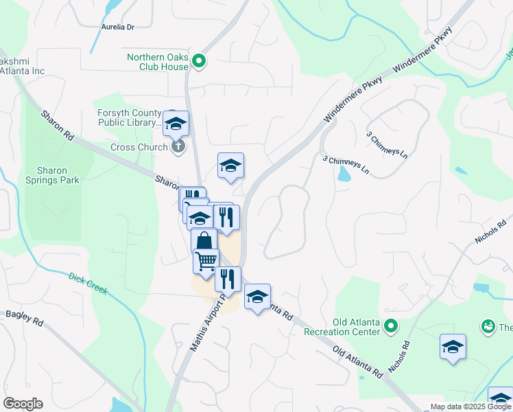 map of restaurants, bars, coffee shops, grocery stores, and more near 4360 Havenridge Place in Cumming