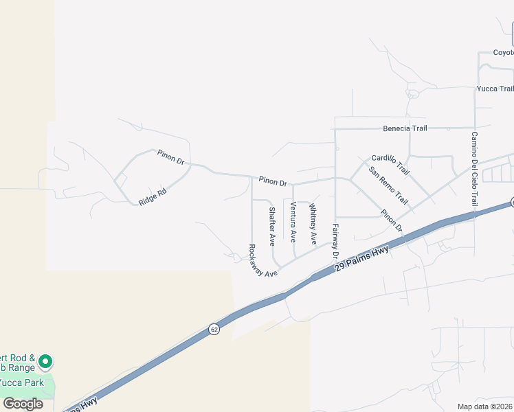 map of restaurants, bars, coffee shops, grocery stores, and more near 7529 Rockaway Avenue in Yucca Valley