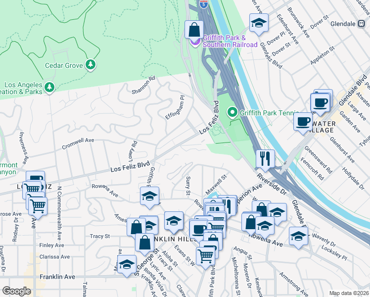 map of restaurants, bars, coffee shops, grocery stores, and more near 3800 Los Feliz Boulevard in Los Angeles