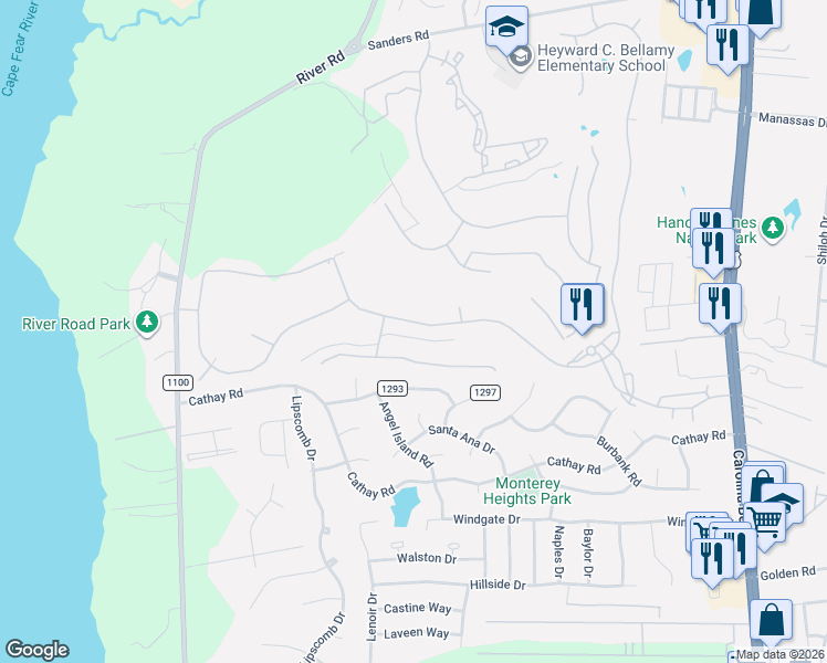 map of restaurants, bars, coffee shops, grocery stores, and more near 412 Rivage Promenade in Wilmington