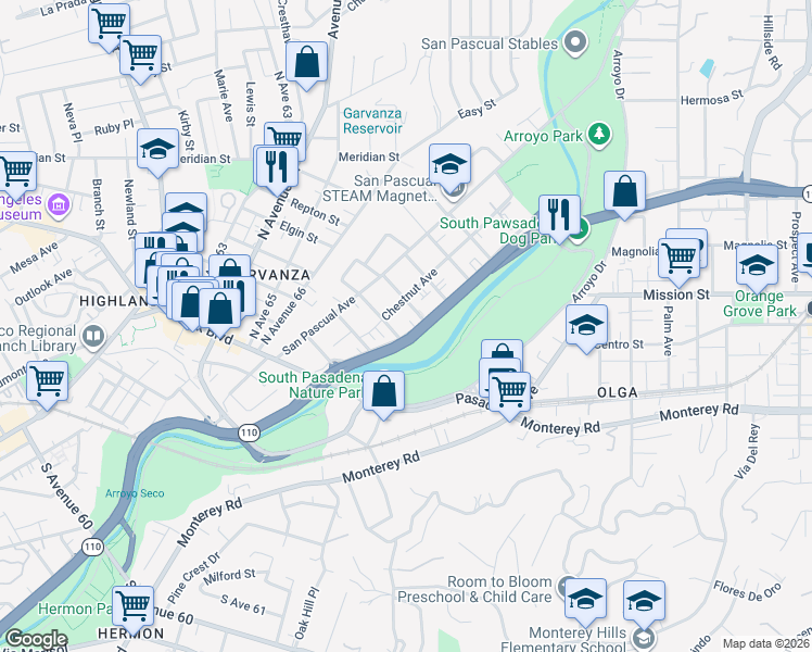 map of restaurants, bars, coffee shops, grocery stores, and more near 411 Bridewell Street in Los Angeles