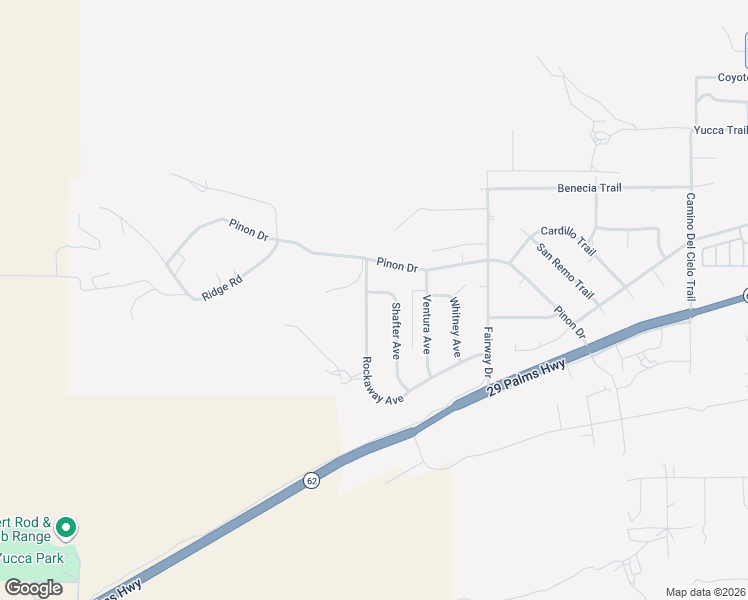 map of restaurants, bars, coffee shops, grocery stores, and more near 7529 Rockaway Avenue in Yucca Valley