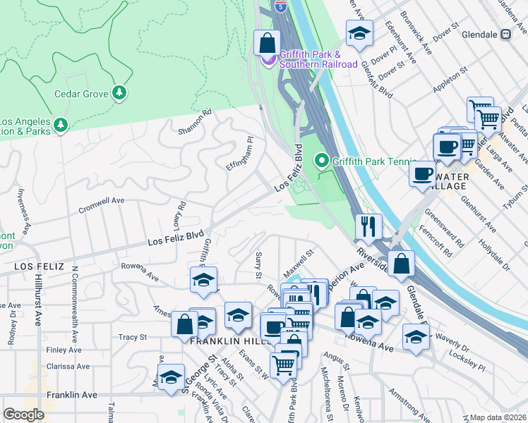 map of restaurants, bars, coffee shops, grocery stores, and more near 3728 Arbolada Road in Los Angeles