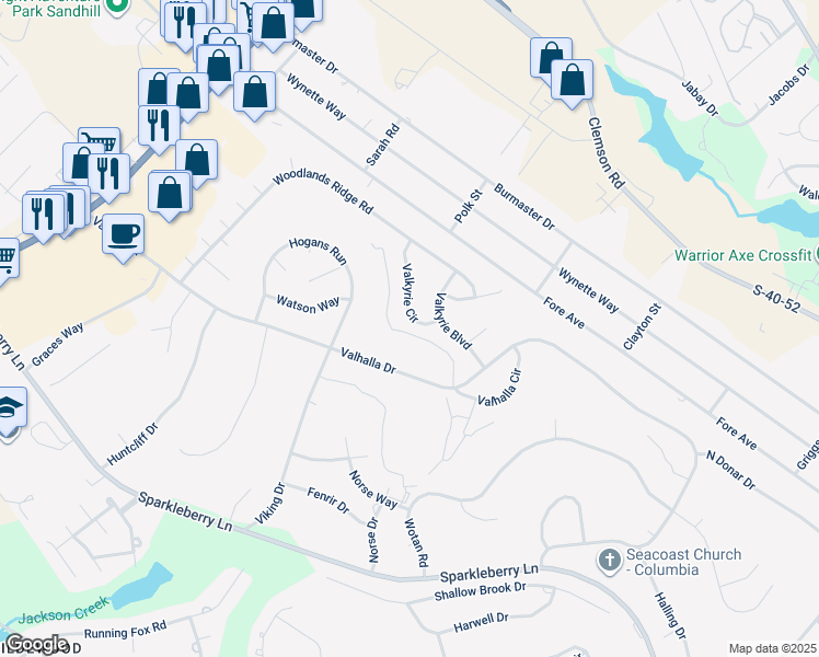 map of restaurants, bars, coffee shops, grocery stores, and more near 908 Valhalla Drive in Columbia