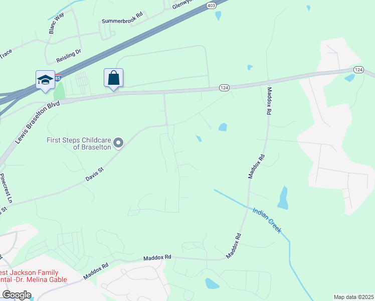 map of restaurants, bars, coffee shops, grocery stores, and more near 148 Soave Ter in Braselton
