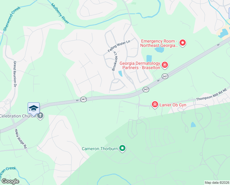 map of restaurants, bars, coffee shops, grocery stores, and more near 6347 Black Rock Lane in Hoschton