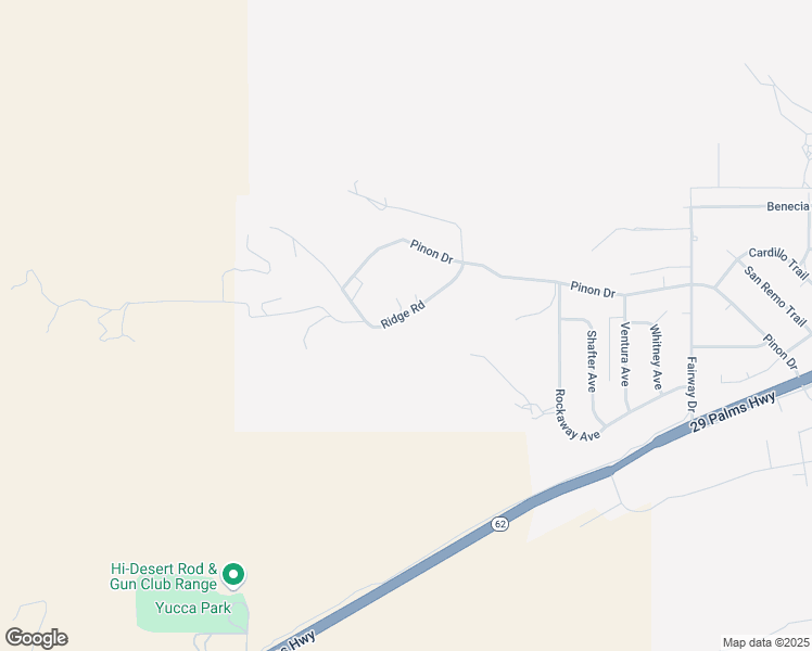 map of restaurants, bars, coffee shops, grocery stores, and more near 54001 Ridge Road in Yucca Valley
