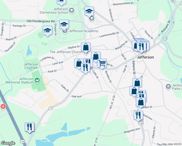 map of restaurants, bars, coffee shops, grocery stores, and more near 733 Epps Street in Jefferson
