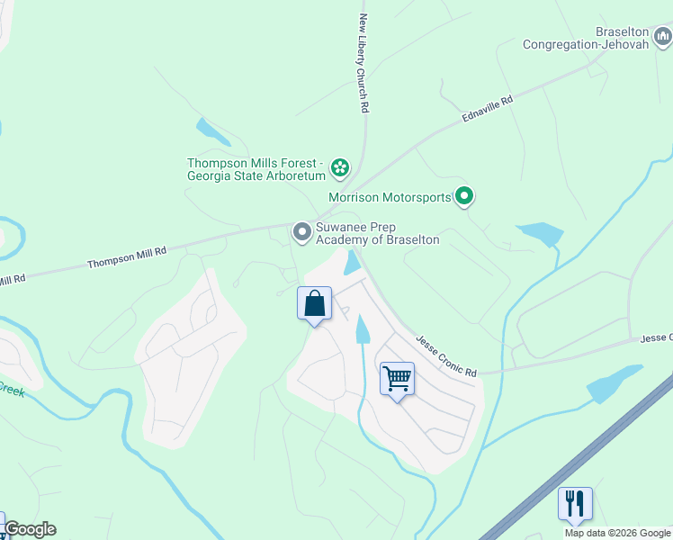 map of restaurants, bars, coffee shops, grocery stores, and more near 1925 Jesse Cronic Road in Braselton