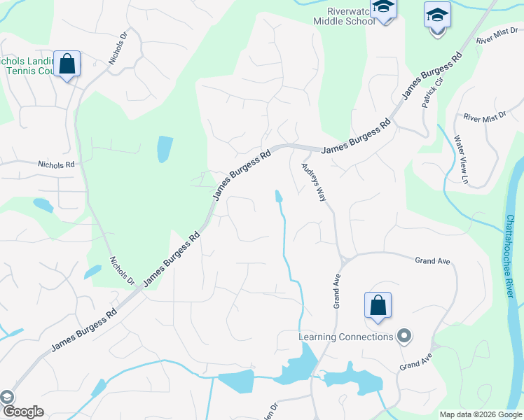 map of restaurants, bars, coffee shops, grocery stores, and more near 1070 Compton Way in Suwanee