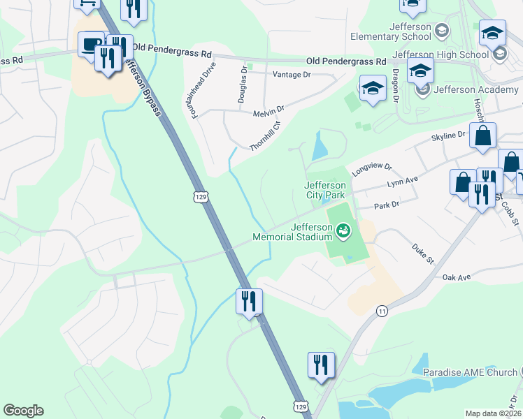 map of restaurants, bars, coffee shops, grocery stores, and more near 75 Ashebrooke Way in Jefferson