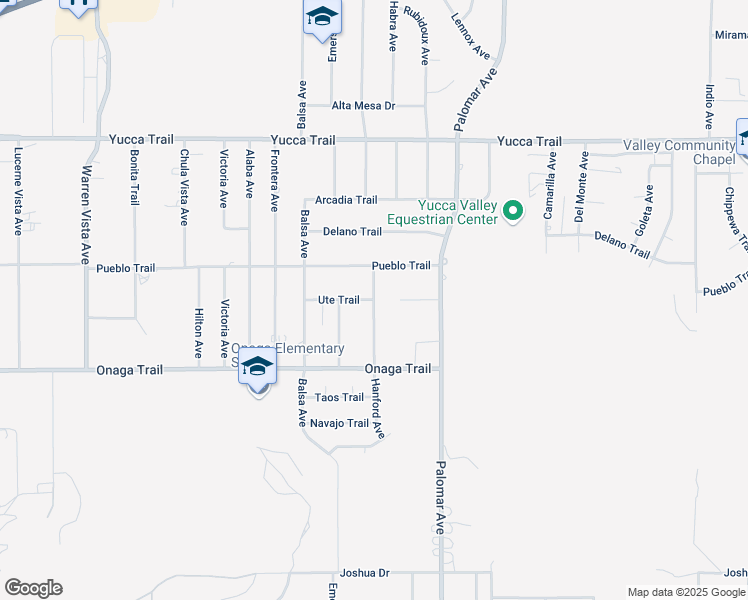 map of restaurants, bars, coffee shops, grocery stores, and more near 7578 Hanford Avenue in Yucca Valley