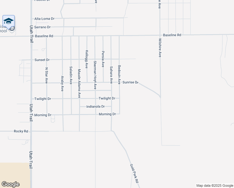 map of restaurants, bars, coffee shops, grocery stores, and more near 7600 Bedouin Avenue in Twentynine Palms