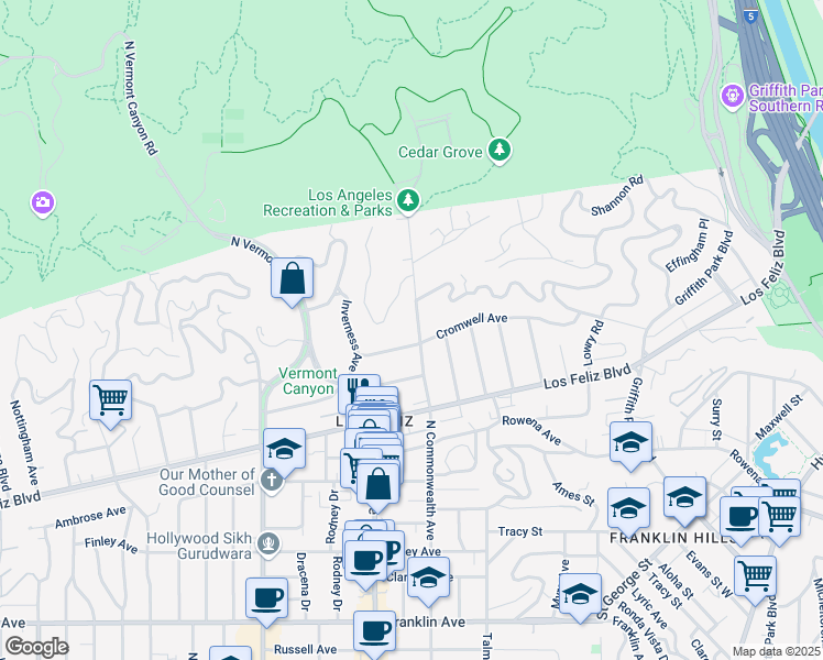 map of restaurants, bars, coffee shops, grocery stores, and more near 2326 North Commonwealth Avenue in Los Angeles