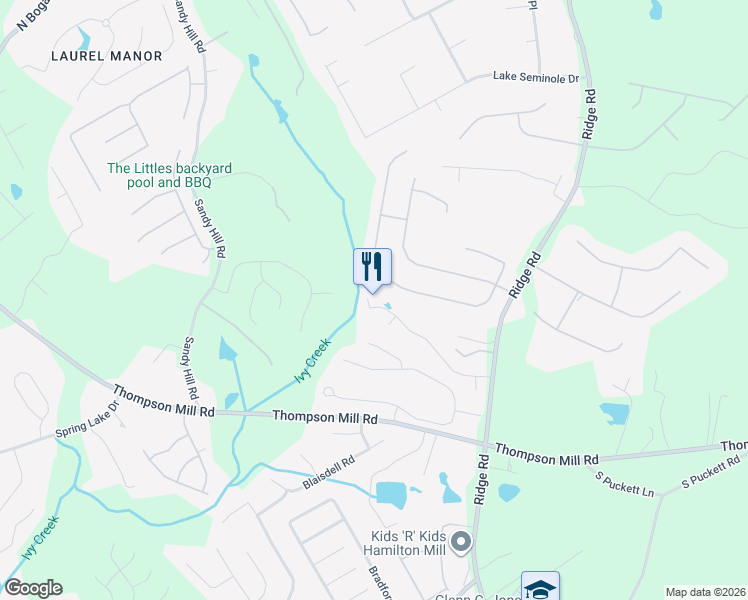 map of restaurants, bars, coffee shops, grocery stores, and more near 3965 Portico Run Drive Northeast in Buford