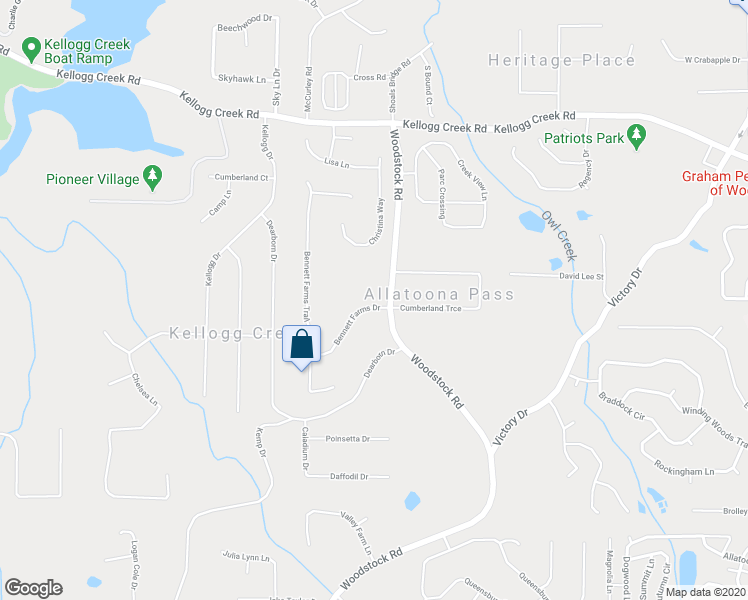 map of restaurants, bars, coffee shops, grocery stores, and more near 102 Bennett Farms Drive in Acworth