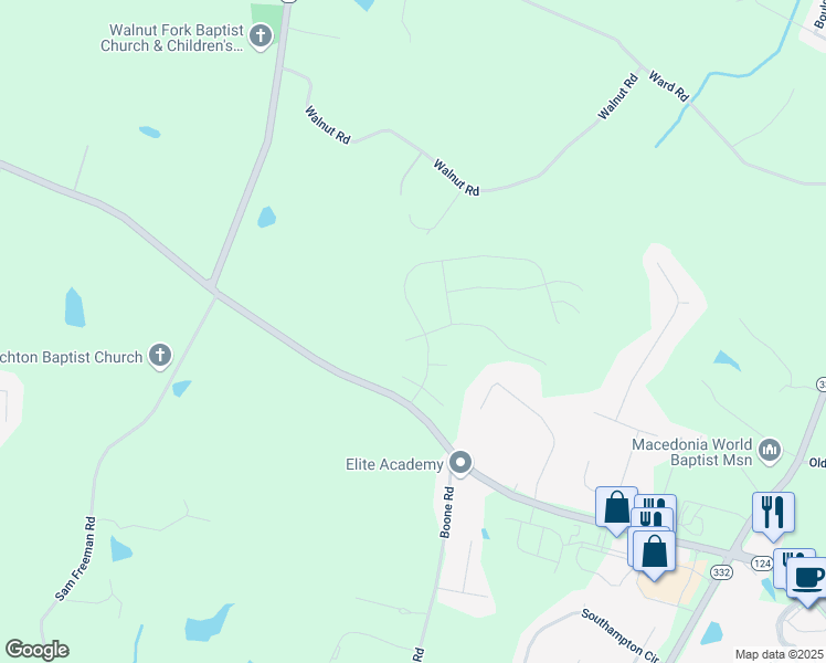 map of restaurants, bars, coffee shops, grocery stores, and more near 189 Bentwater Way in Hoschton