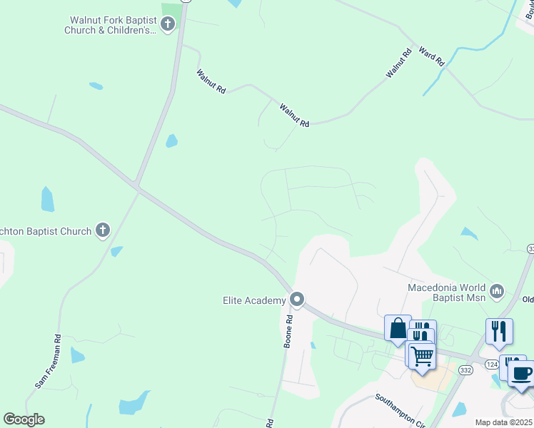 map of restaurants, bars, coffee shops, grocery stores, and more near 189 Bentwater Way in Hoschton