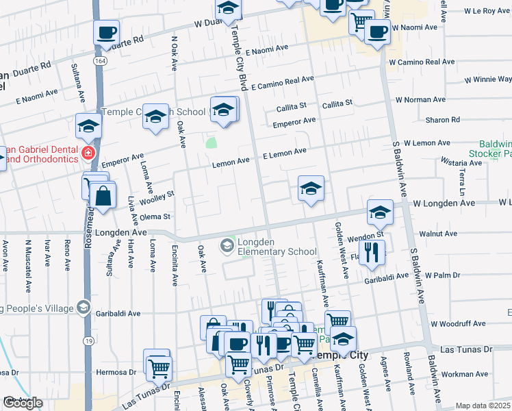 map of restaurants, bars, coffee shops, grocery stores, and more near 6323 Primrose Avenue in Temple City