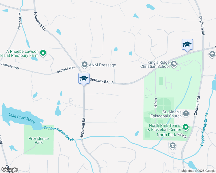 map of restaurants, bars, coffee shops, grocery stores, and more near 2395 Bethany Bend in Alpharetta