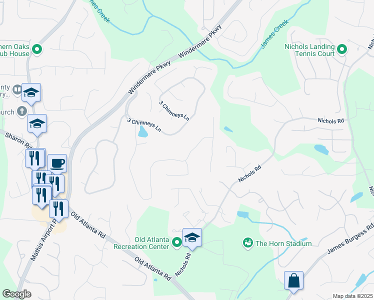 map of restaurants, bars, coffee shops, grocery stores, and more near 4215 Homestead Ridge Drive in Cumming