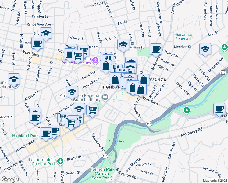 map of restaurants, bars, coffee shops, grocery stores, and more near in Los Angeles