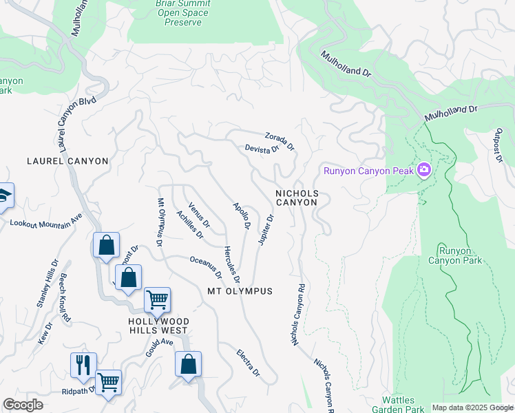 map of restaurants, bars, coffee shops, grocery stores, and more near in West Hollywood