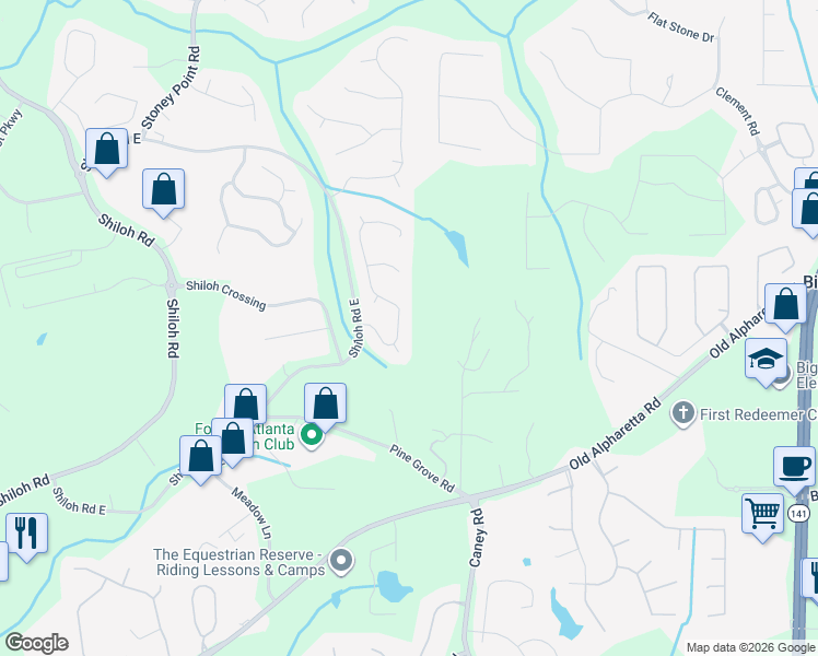 map of restaurants, bars, coffee shops, grocery stores, and more near 6503 Surrey Run Place in Alpharetta
