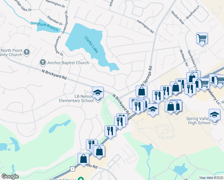 map of restaurants, bars, coffee shops, grocery stores, and more near 300 Valley Springs Road in Columbia